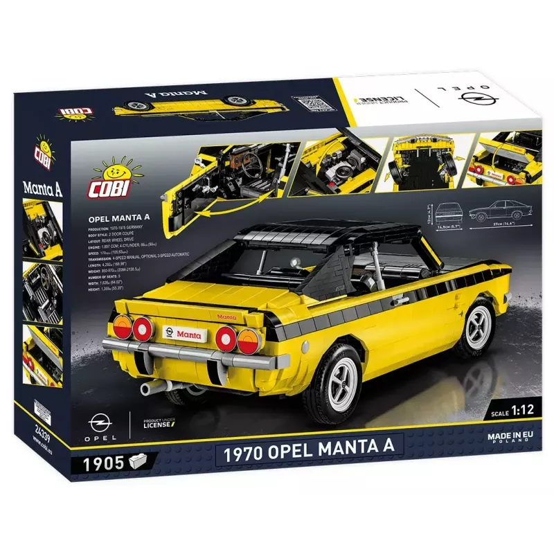 Brinquedo de construção Cobi Opel Manta A 1970 modelo à escala 1:12, conjunto de blocos