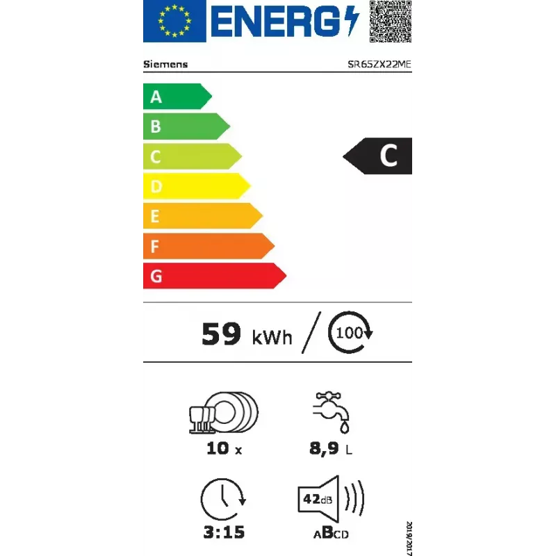 Máquina de lavar loiça Siemens iQ500 SR65ZX22ME totalmente encastrável 10 conjuntos de louça C