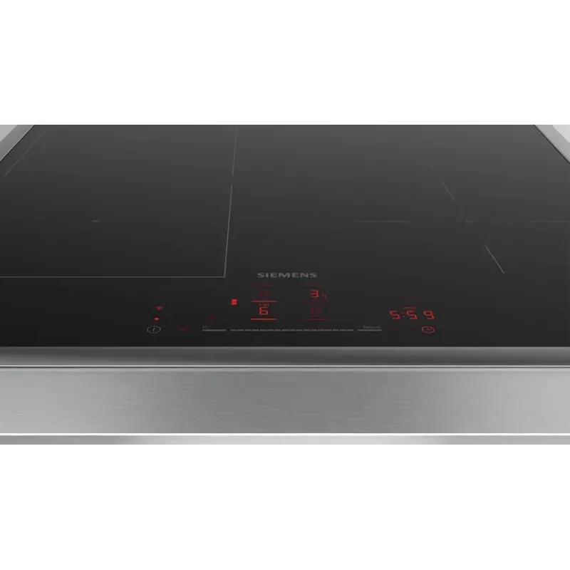 Placa de indução Siemens iQ500 ED64RHSB1E 4 zonas de encastrar 60 cm preto/aço inoxidável comando tátil