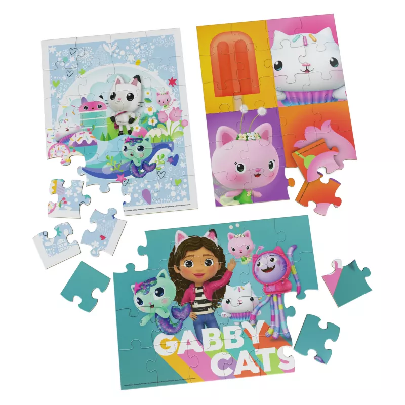 Jogos Gabby’s Dollhouse, 3 puzzles de madeira Puzzles de 24 peças com caixa de armazenamento de madeira Puzzles infantis, para pré-escolares a partir dos 3 anos