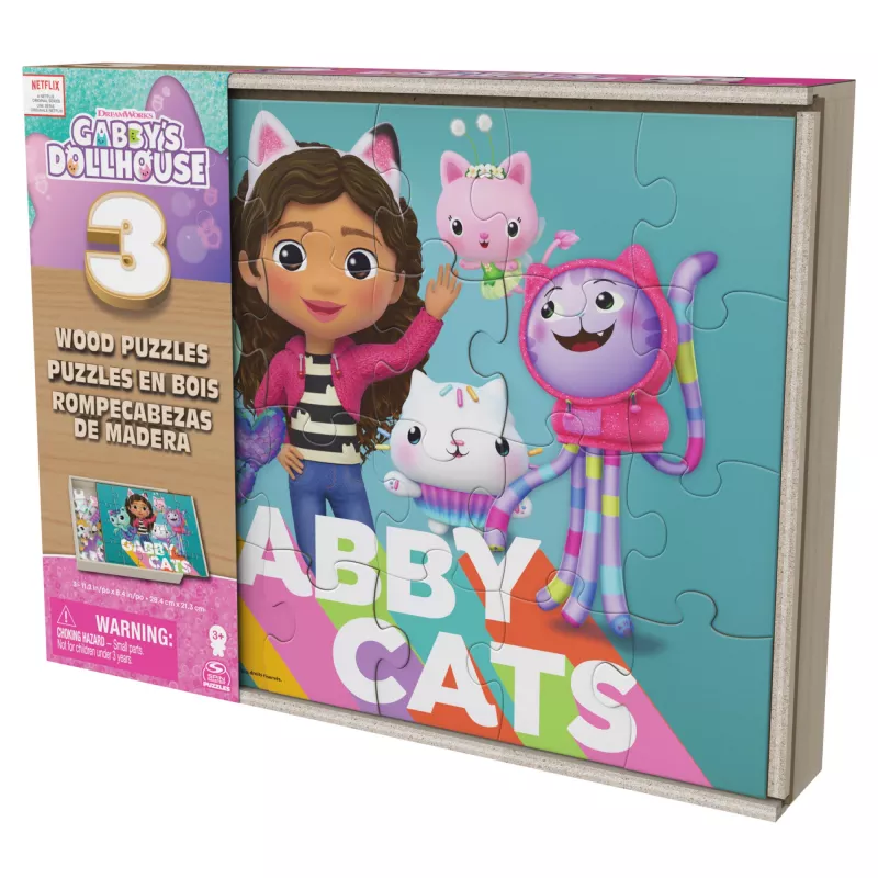 Jogos Gabby’s Dollhouse, 3 puzzles de madeira Puzzles de 24 peças com caixa de armazenamento de madeira Puzzles infantis, para pré-escolares a partir dos 3 anos