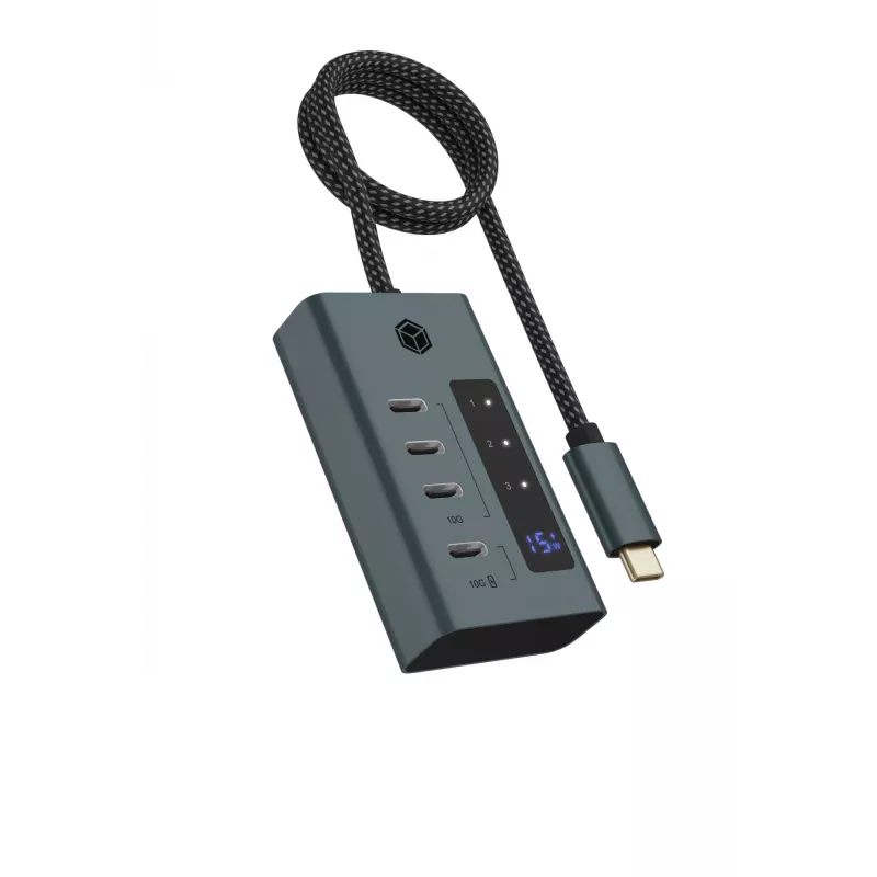 ICY BOX IB-HUB1454-C31 USB 3.2 Gen 1 (3.1 Gen 1) Type-C 10000 Mbit/s azul, cinzento