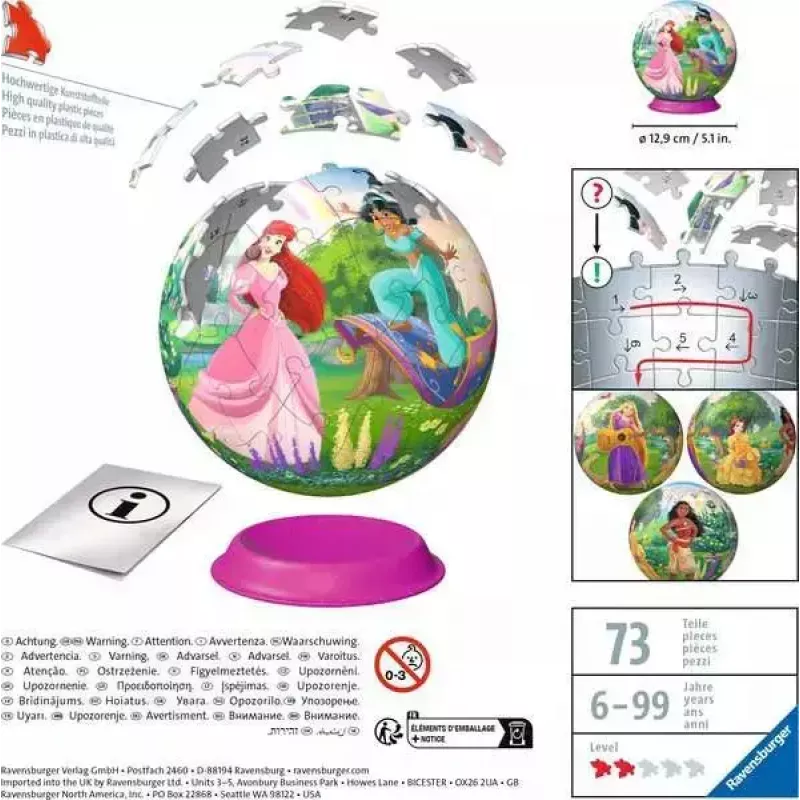 Puzzle 3D esférico Ravensburger Disney Princess – 72 peças