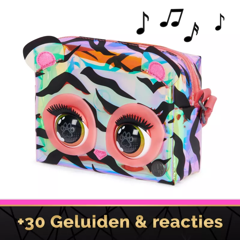 Purse Pets, Purrisma Brinquedo interativo tigre de estimação e mala de ombro, mais de 30 sons e reações, brinquedo para meninas e tweens