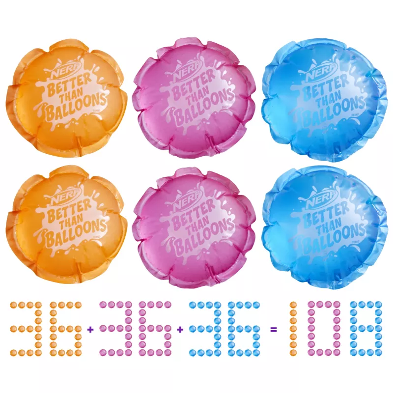 Nerf Super Soaker Better Than Balloons brinquedo de água, limpeza fácil numa só peça, 108 pods, muitas formas de jogar, diversão aquática no jardim, presentes para crianças, idade 3+