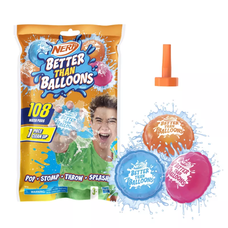 Nerf Super Soaker Better Than Balloons brinquedo de água, limpeza fácil numa só peça, 108 pods, muitas formas de jogar, diversão aquática no jardim, presentes para crianças, idade 3+