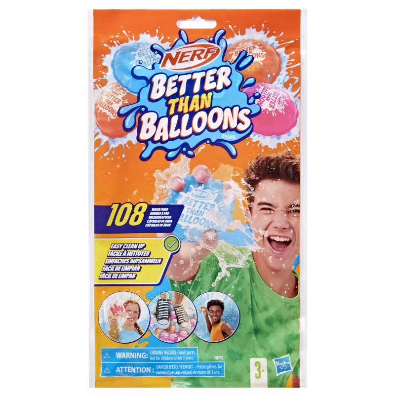 Nerf Super Soaker Better Than Balloons brinquedo de água, limpeza fácil numa só peça, 108 pods, muitas formas de jogar, diversão aquática no jardim, presentes para crianças, idade 3+