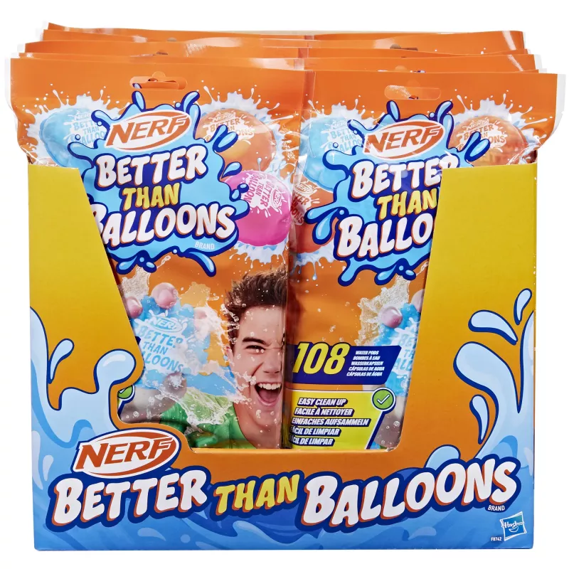 Nerf Super Soaker Better Than Balloons brinquedo de água, limpeza fácil numa só peça, 108 pods, muitas formas de jogar, diversão aquática no jardim, presentes para crianças, idade 3+