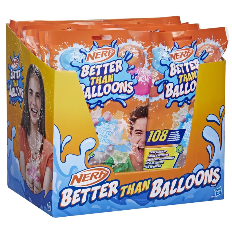 Nerf Super Soaker Better Than Balloons brinquedo de água, limpeza fácil numa só peça, 108 pods, muitas formas de jogar, diversão aquática no jardim, presentes para crianças, idade 3+
