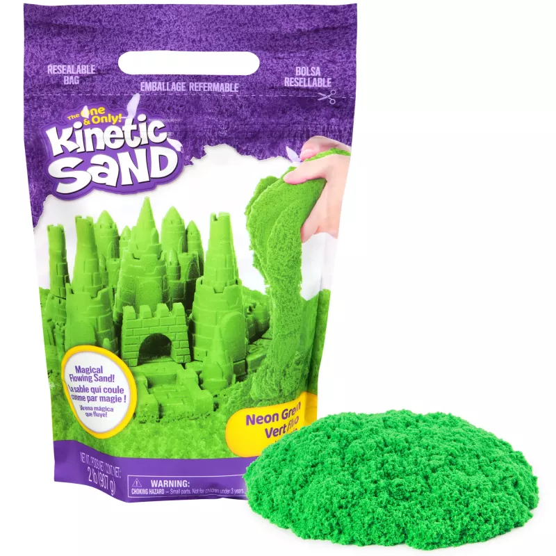 Kinetic Sand, 2 libras de areia de brincar verde, brinquedos sensoriais moldáveis para crianças, saco reutilizável (a embalagem pode variar), para crianças a partir dos 3 anos