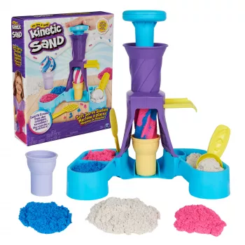 Kinetic Sand, Soft Serve Station, presentes para cestas de Páscoa, inclui 14 oz de areia de brincar moldável (3 cores), 2 cones de gelado e 2 ferramentas