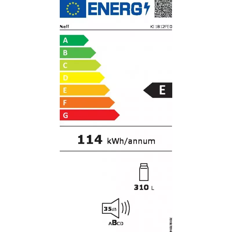 Frigorífico de encastre NEFF KI1812FE0 — 310 l de capacidade útil, lâmpada LED, porta com dobradiça à direita, classe energética E