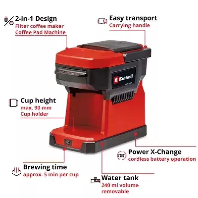 Máquina de café de filtro Einhell 0,24 L TE-CF 18 Li-Solo