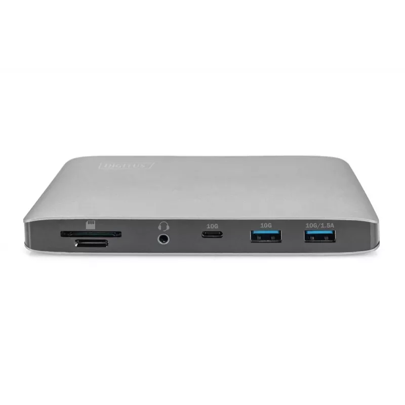 Docking station DIGITUS USB-C – 2x USB Type-C / 2x USB 3.0 10 Gbit/s / USB 3.0 5 Gbit/s / 2x DP / GbE / Micro-SD / SD / 3,5 mm – 60 W USB Power Delivery
