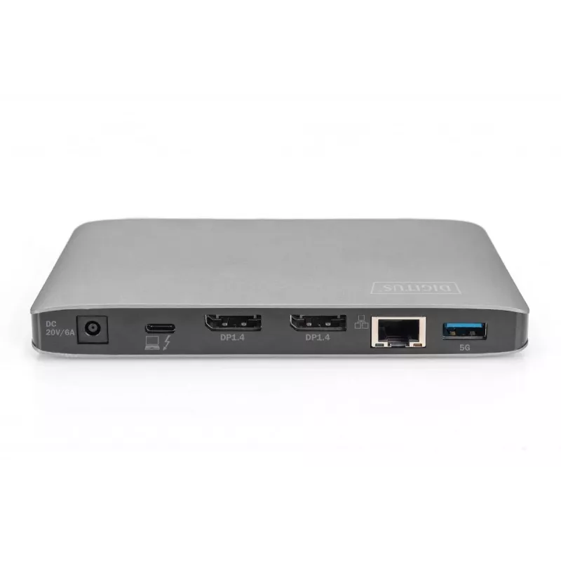 Docking station DIGITUS USB-C – 2x USB Type-C / 2x USB 3.0 10 Gbit/s / USB 3.0 5 Gbit/s / 2x DP / GbE / Micro-SD / SD / 3,5 mm – 60 W USB Power Delivery