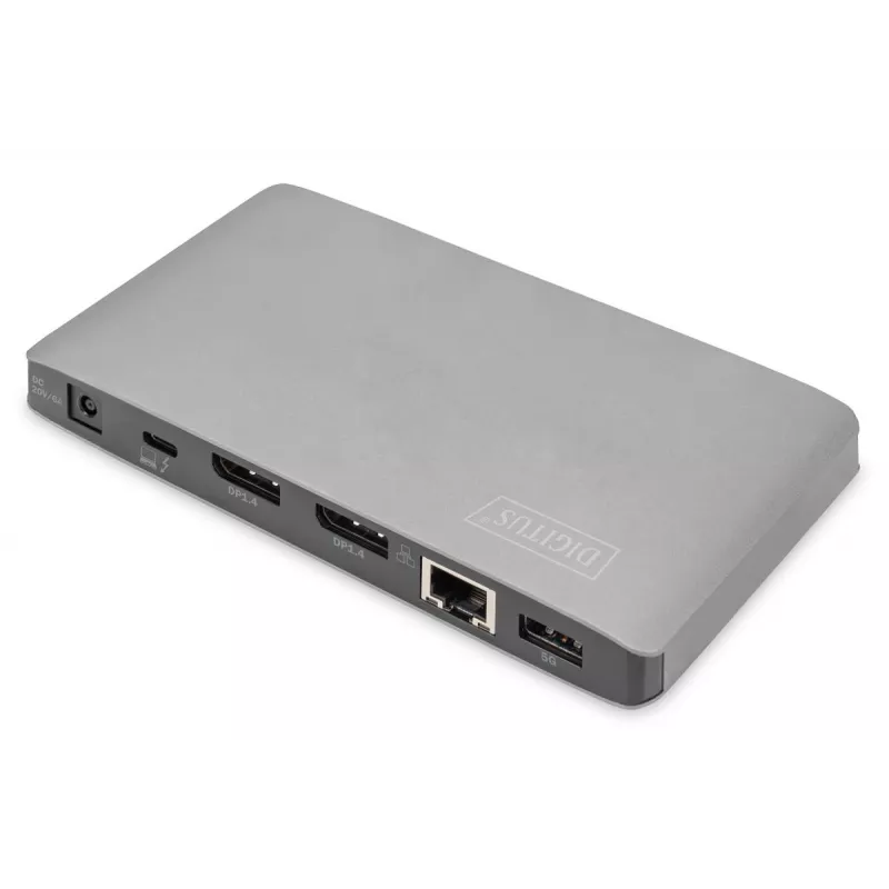 Docking station DIGITUS USB-C – 2x USB Type-C / 2x USB 3.0 10 Gbit/s / USB 3.0 5 Gbit/s / 2x DP / GbE / Micro-SD / SD / 3,5 mm – 60 W USB Power Delivery