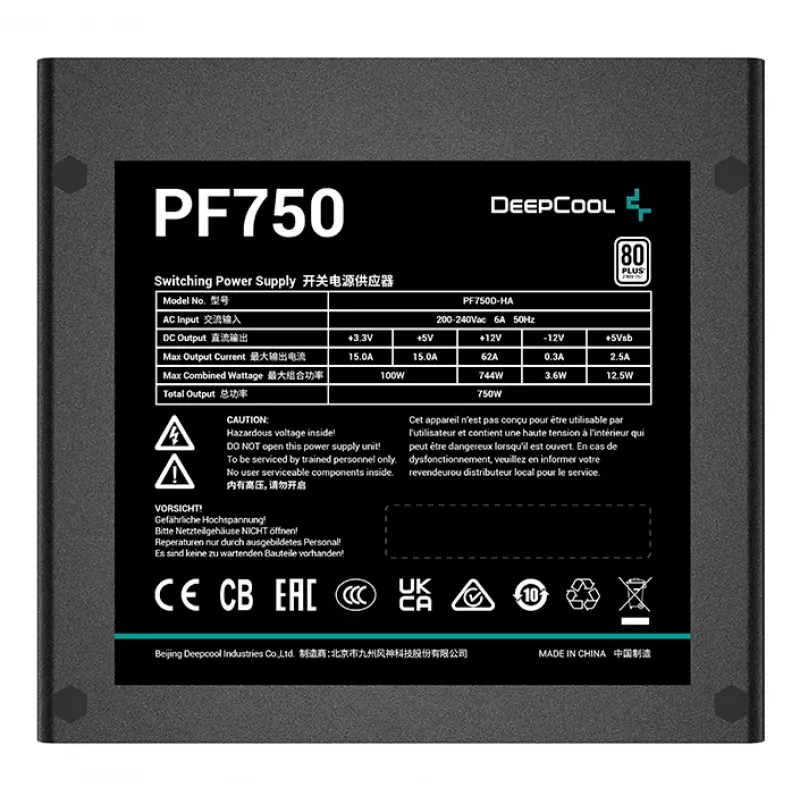 DEEPCOOL Pf750 fonte de alimentação 750 W 20+4-Pin ATX - preto