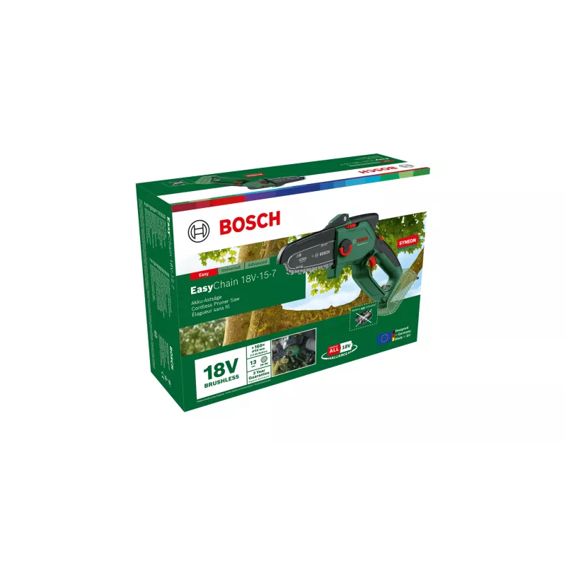 Motosserra elétrica Bosch EasyChain 18V-15-7, serra manual sem fio 1,3 kg