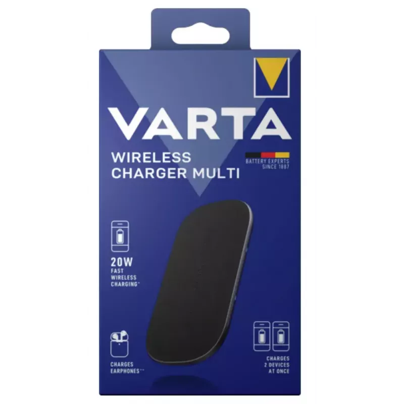 Carregador sem fios Varta Wireless Charger Multi para interiores carregamento rápido USB preto