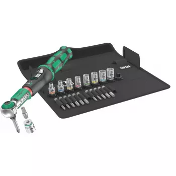 Wera 05075832001 Safe-Torque A 2 Set 1 conjunto de chave dinamométrica com roquete, 23 peças, sextavado de 1/4", 2–12 Nm, preto/verde