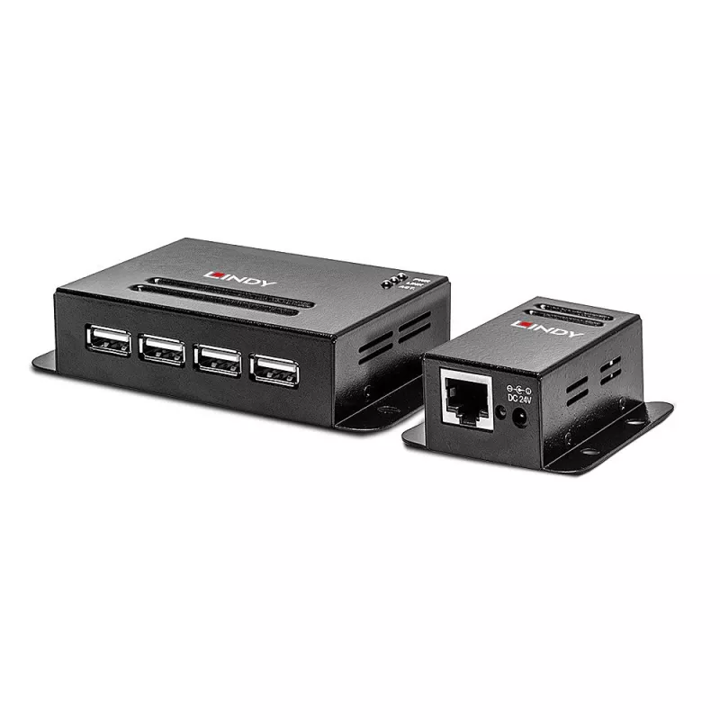 Lindy extensor USB 2.0 Cat.6 de 4 portas 50 m, transmissor e recetor de rede, 50 m, 480 Mbit/s, Cat5, Cat5e, Cat6, NS1021, bronze fosforoso