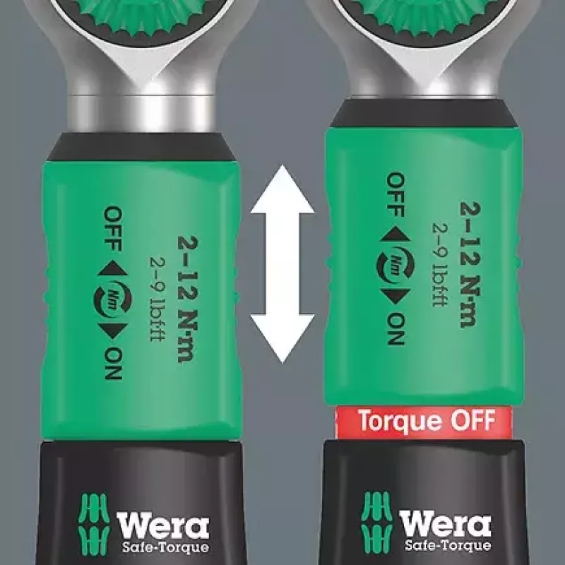 Wera 05075800001 Safe-Torque A 1 chave dinamométrica, acionamento quadrado de 1/4", 2-12 Nm, preto/verde