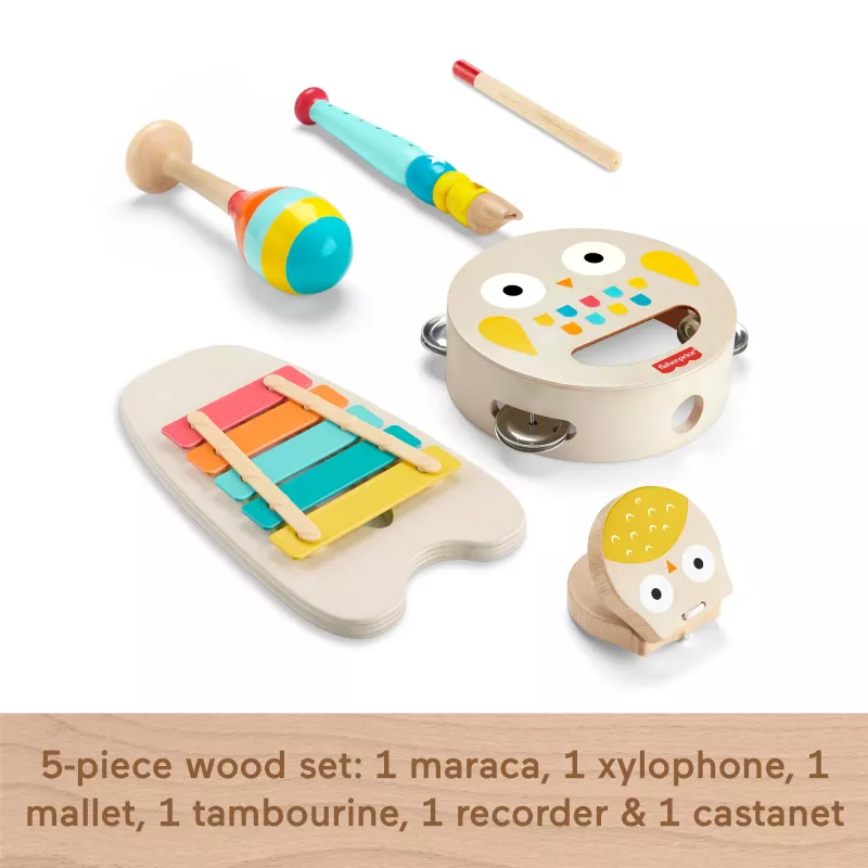 Mattel Conjunto de presente musical com instrumentos de madeira para crianças pequenas