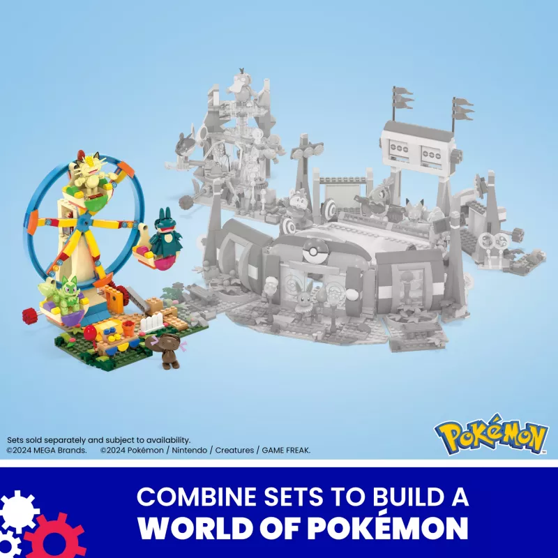MEGA Pokémon Riesenrad-Spaß conjunto de construção, com 4 figuras de ação (393 peças) para crianças