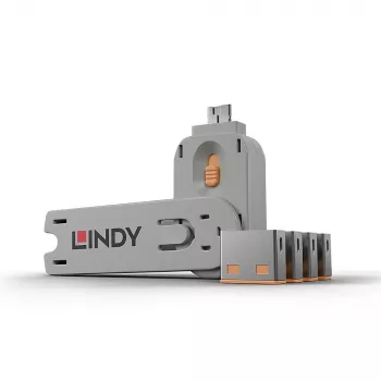 Bloqueador de portas USB Lindy Portblocker, embalagem com 4 unid., código de cor laranja