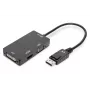Cabo adaptador DisplayPort DIGITUS ASSMANN, DP - HDMI+DVI+VGA M-F/F/F, 20 cm cabo multimédia 3-em-1, CE, preto