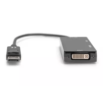 Cabo adaptador DisplayPort DIGITUS ASSMANN, DP - HDMI+DVI+VGA M-F/F/F, 20 cm cabo multimédia 3-em-1, CE, preto
