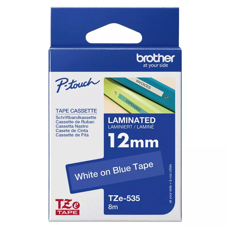 Fita para etiquetas Brother TZe535 12mm branco sobre azul