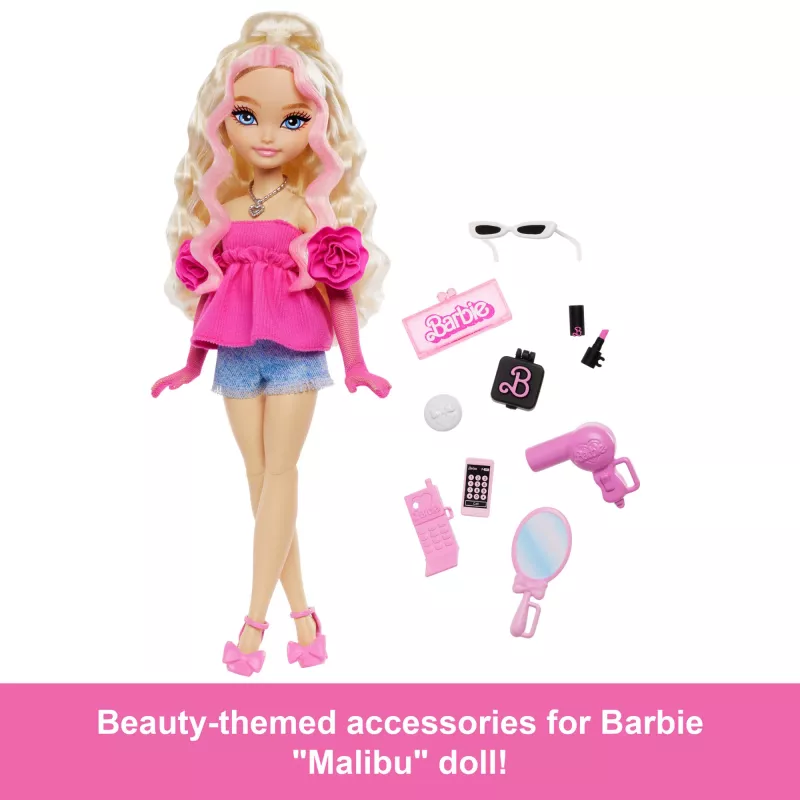Boneca de moda Barbie Dream Besties „Malibu“ com 8 acessórios de maquilhagem e cabelo