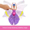 Boneca Barbie Dance and Flutter com transformação 2 em 1 de bailarina em borboleta, cabelo roxo