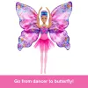 Boneca Barbie Dance and Flutter com transformação 2 em 1 de bailarina em borboleta, cabelo roxo