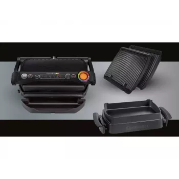 Grelhador de contacto Tefal GC7148 — 2000 W, caixa em aço inoxidável, retangular, termostato ajustável, superfície de grelha, 365×365×175 mm