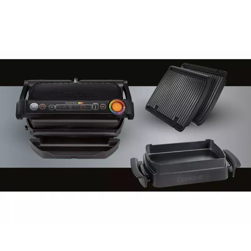 Grelhador de contacto Tefal GC7148 — 2000 W, caixa em aço inoxidável, retangular, termostato ajustável, superfície de grelha, 365×365×175 mm