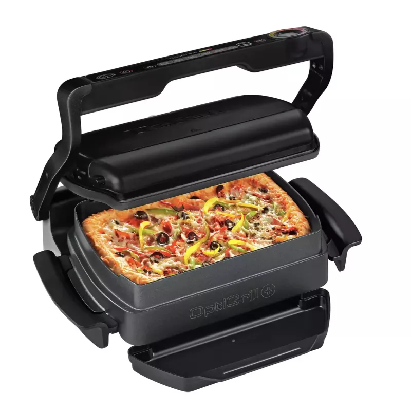 Grelhador de contacto Tefal GC7148 — 2000 W, caixa em aço inoxidável, retangular, termostato ajustável, superfície de grelha, 365×365×175 mm
