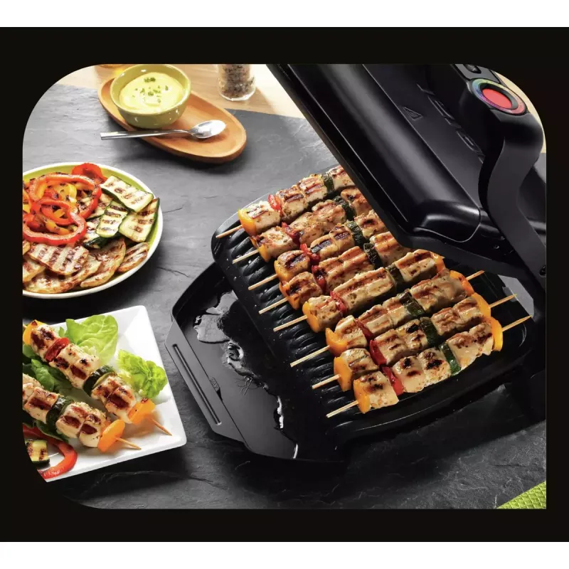 Grelhador de contacto Tefal GC7148 — 2000 W, caixa em aço inoxidável, retangular, termostato ajustável, superfície de grelha, 365×365×175 mm