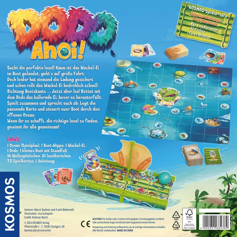 Kosmos 684389 Dodo Ahoi! jogo de tabuleiro, 2-4 jogadores, 25 min, a partir dos 7 anos