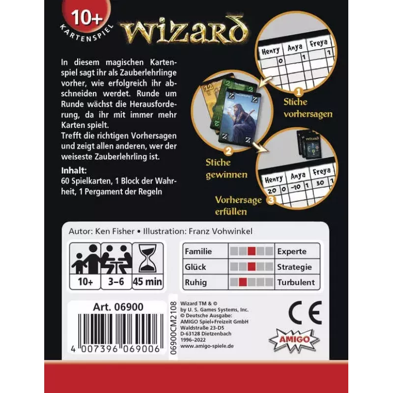 Jogo de cartas AMIGO Wizard (modelo 06900) — jogo de estratégia para a família, 10+ anos, 45 min.