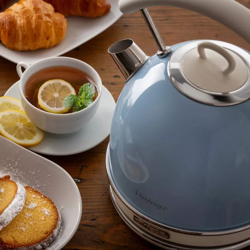 Ariete 2877 chaleira elétrica Vintage, 1,7 l, sem fios, azul, 1,7 l, 2000 W, azul-claro, indicador de nível de água, sem fios, filtragem