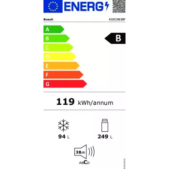 Combinado frigorífico-congelador Bosch Serie 6 KGE398IBP — 343 L total, aço inoxidável, abertura da porta à direita