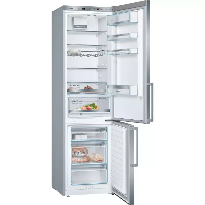 Bosch Serie 6 KGE398IBP frigorífico combinado, 343 l (249 l frigorífico / 94 l congelador), classe energética B, 201 cm, porta reversível, aço inoxidável