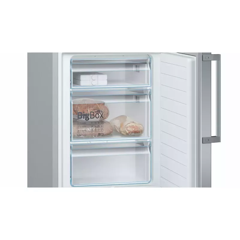 Bosch Serie 6 KGE398IBP frigorífico combinado, 343 l (249 l frigorífico / 94 l congelador), classe energética B, 201 cm, porta reversível, aço inoxidável