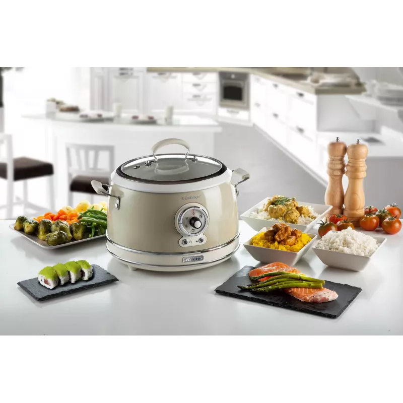 Ariete 2904 Panela de arroz – Panela de arroz elétrica com tigela de cerâmica – Sushi caseiro – Multicozinha – Linha Vintage – 3,5 L – 650 W – Bege