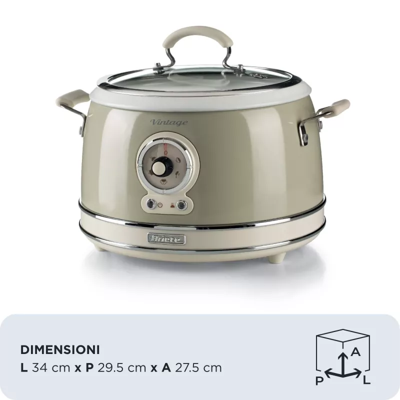 Ariete 2904 Panela de arroz – Panela de arroz elétrica com tigela de cerâmica – Sushi caseiro – Multicozinha – Linha Vintage – 3,5 L – 650 W – Bege