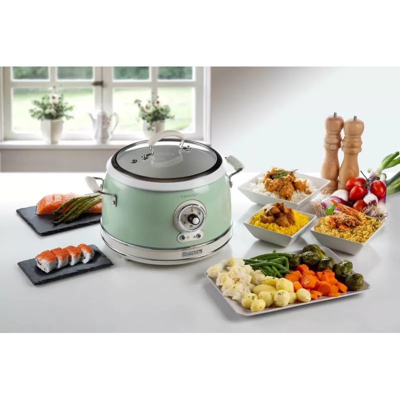 Ariete 2904 Panela de arroz – Panela de arroz elétrica com tigela de cerâmica – Sushi caseiro – Multicozinha – Linha Vintage – 3,5 L – 650 W – Verde