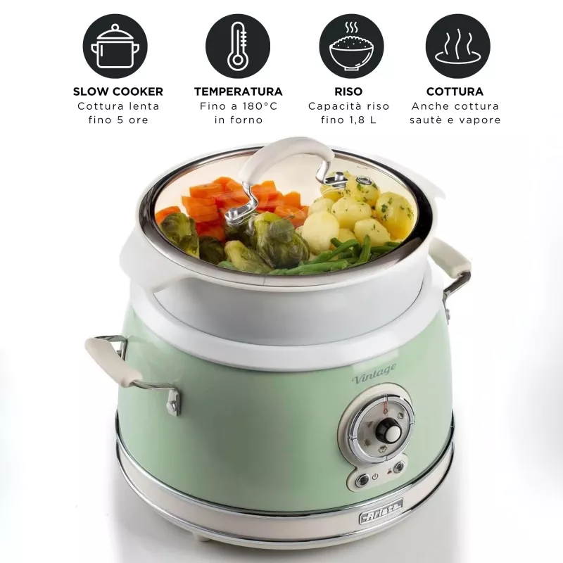 Ariete 2904 Panela de arroz – Panela de arroz elétrica com tigela de cerâmica – Sushi caseiro – Multicozinha – Linha Vintage – 3,5 L – 650 W – Verde