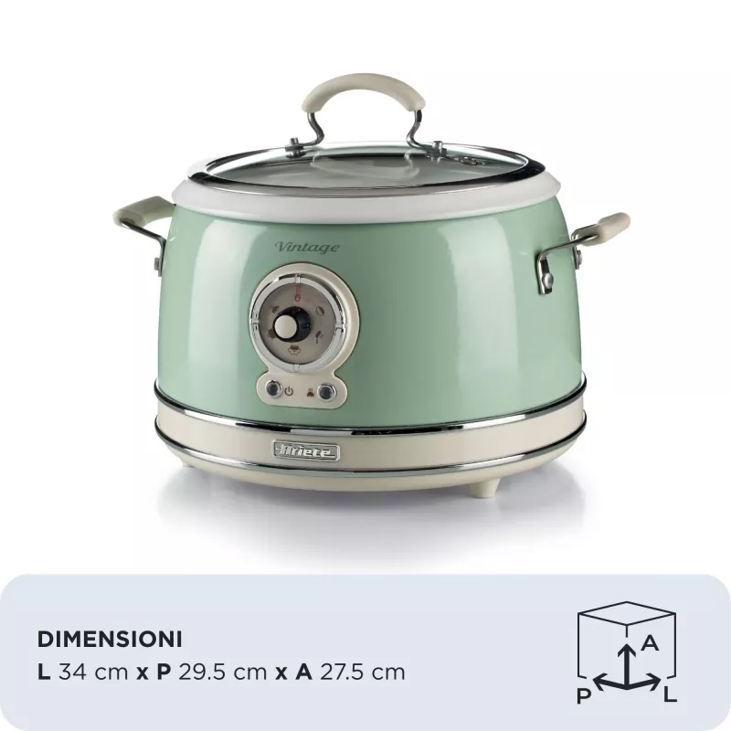 Ariete 2904 Panela de arroz – Panela de arroz elétrica com tigela de cerâmica – Sushi caseiro – Multicozinha – Linha Vintage – 3,5 L – 650 W – Verde